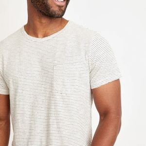 Marine Layer Saddle Hem Pocket Tee in Natural/Black Stripe Men's Size Large